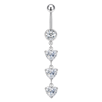 Steel Navel Earring Three Heart-Shaped Zircons