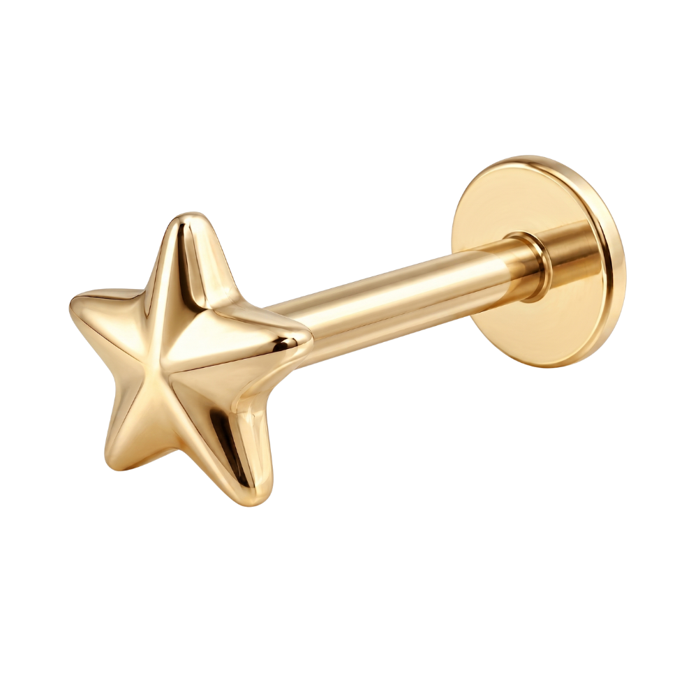Stalowy Labret Ozdobny Gwiazda Zloty