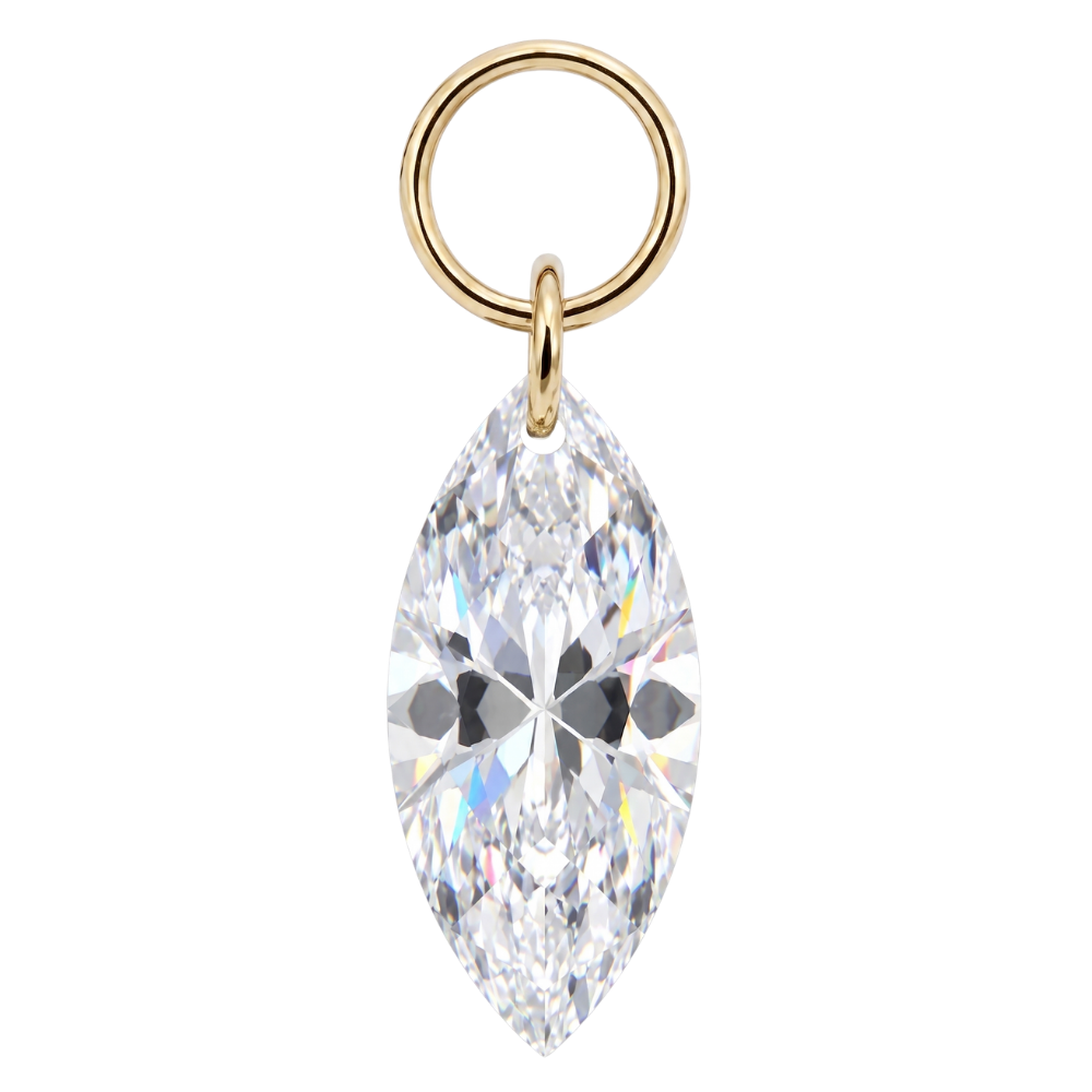 Titanium Charm Pendant with Cubic Zirconia in the Shape of a Marquise, gold