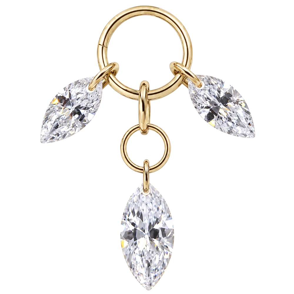 Colgante Charm de Titanio con tres circonitas doradas