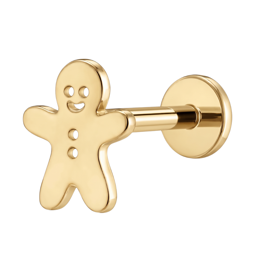Pendiente labret de oro para piercing con motivo de galleta