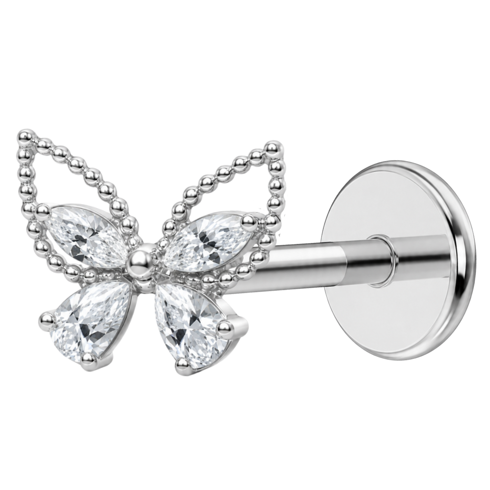 Labret Titanio Decorativo Zirconitas Mariposa con Bolas
