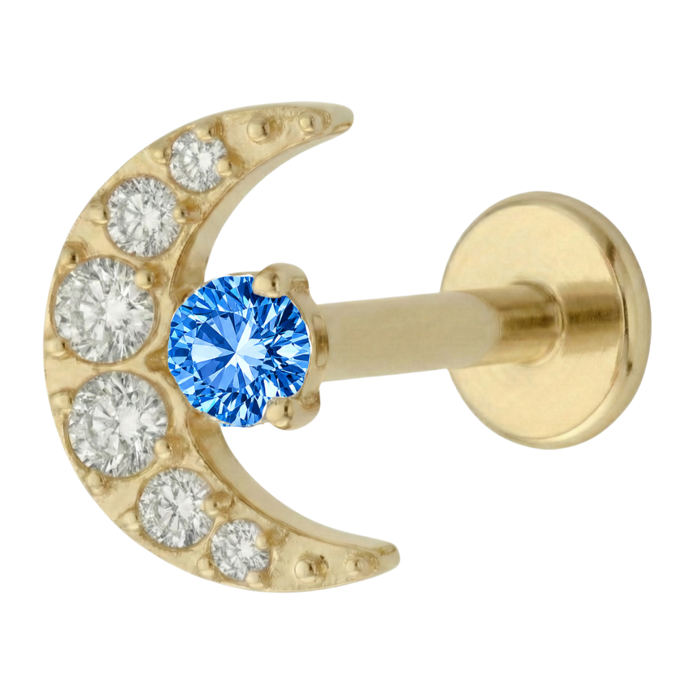 Titanium Decorative Labret - Moon with Cubic Zirconia