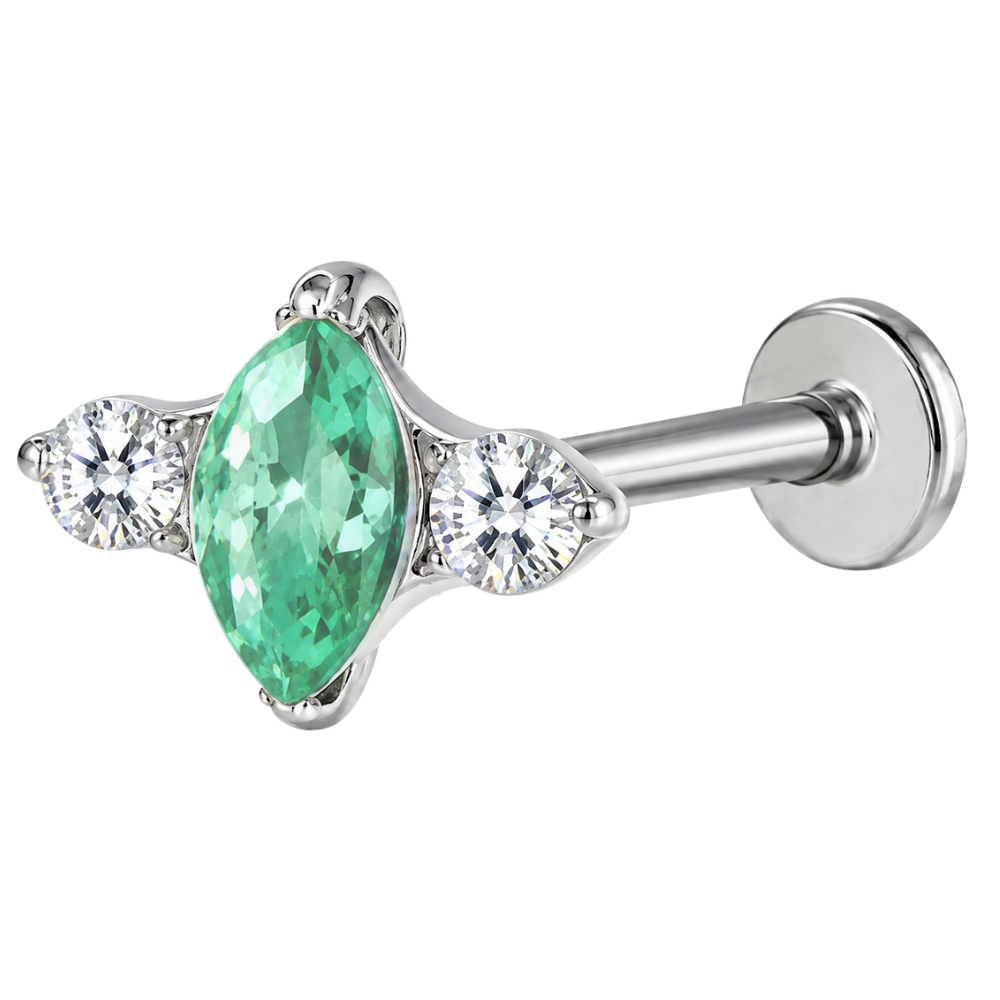 Titanium Labret Decorative Opal and Two Silver Green Zircons