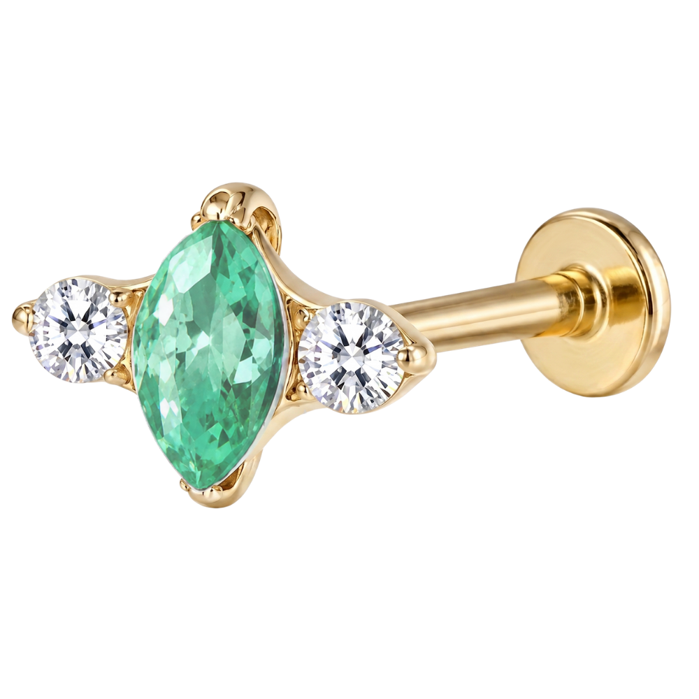 Titanium Labret Decorative Opal and Two Zircons, Gold Green