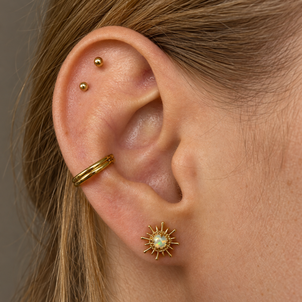 Titanium Decorative Labret Full Sun on the ear