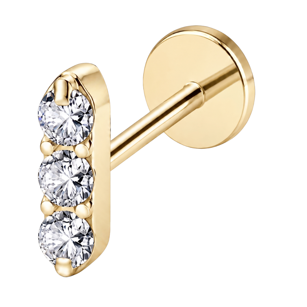 Tytanowy Labret Ozdobny Pionowe Cyrkonie Zloty