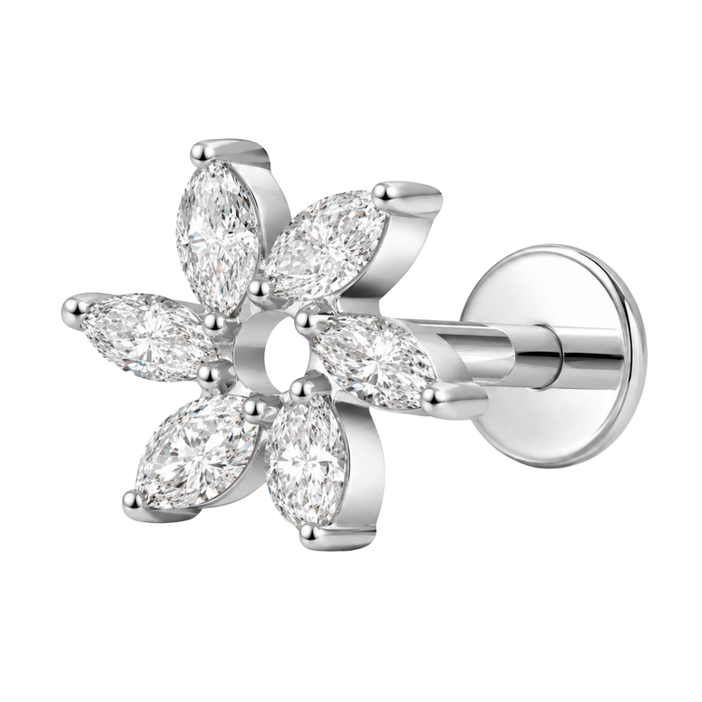 Tytanowy Labret Ozdobny blyszczacy kwiatek z cyrkoniami