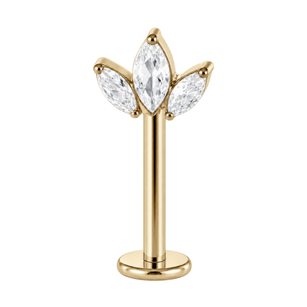 Labret decorativo de titanio para hélice vertical de tres hojas de circonio, dorado