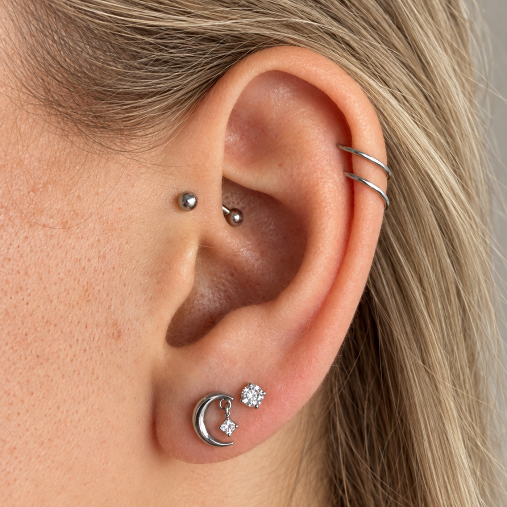 Labret de titanio Luna decorativa con circonita colgante en la oreja