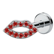 Titanium Decorative Labret - Red Lips with Cubic Zirconia