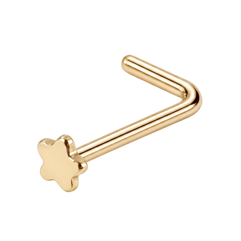 Curved Steel Nose Ring Star Gold