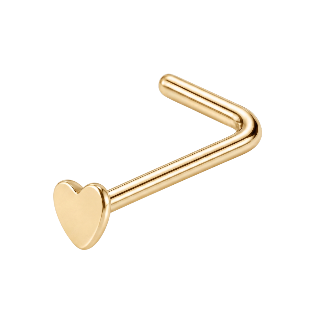 Curved Steel Nose Ring Heart Gold
