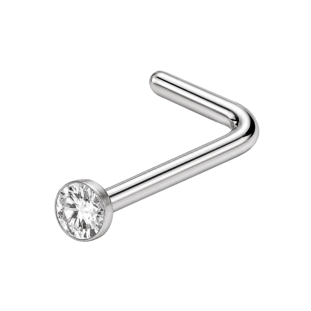 Curved Titanium Nose Ring, Flat Cubic Zirconia