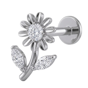 Titanium Decorative Labret - Branch Flower with Cubic Zirconia