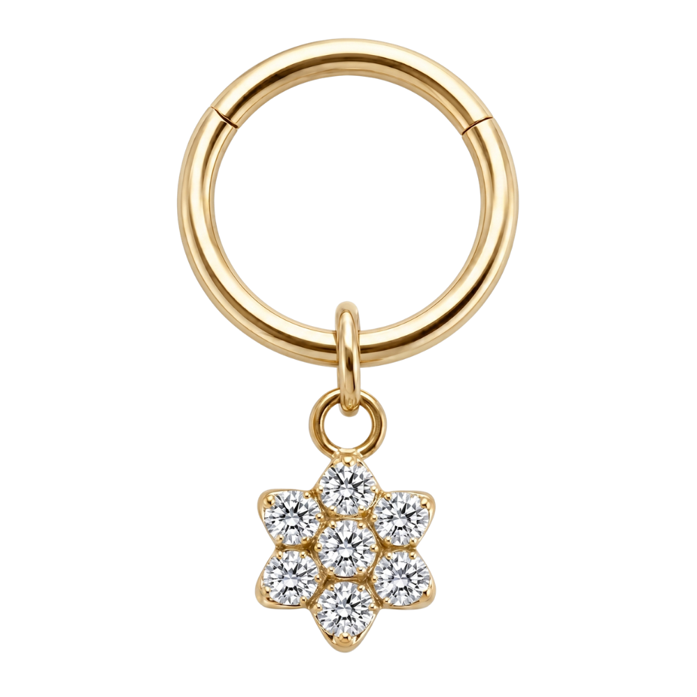clicker de titanio con colgante de estrella dorada