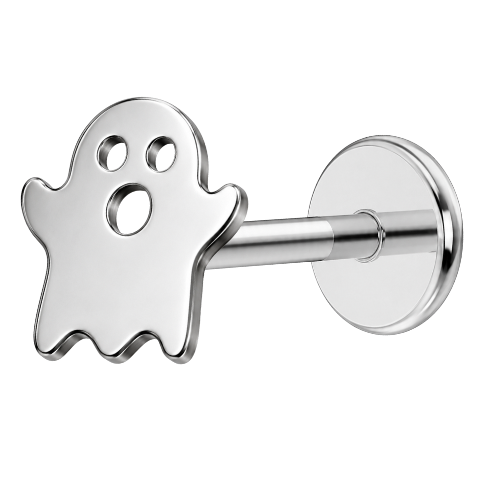Silver titanium labret earring with a ghost motif